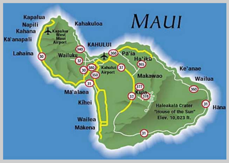 Map of Maui major roads and cities