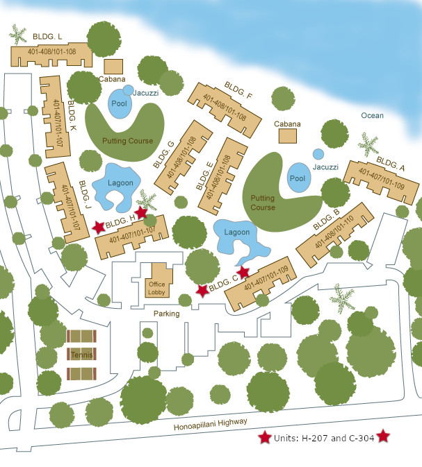 Layout of buildings at Papakea Resort